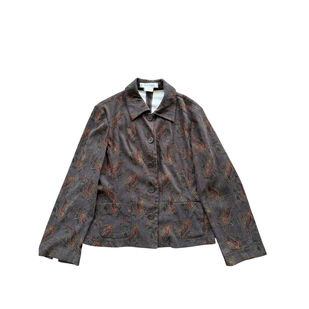 Harve Benard‎ Petite Paisley Button Front Jacket Blazer Brown Multi Women Size P